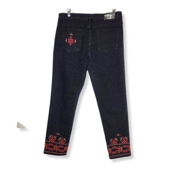 Desigual Embroidered Calipso Ankle Skinny Jeans Womens EU 34 Black Stretch - Picture 1 of 14